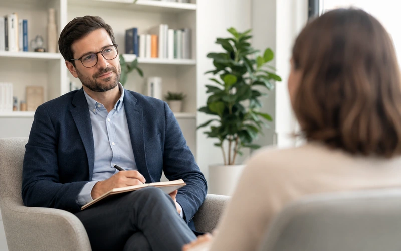 Psicólogo conduzindo uma sessão de terapia — sistema de agendamento para psicólogos
